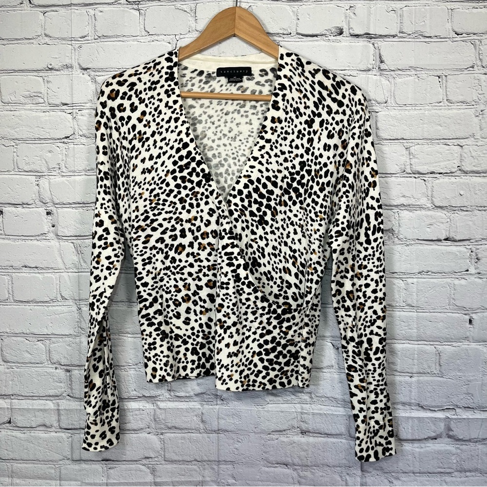 Sanctuary V Neck Faux Wrap Sweater Womens Size XS Leopard Print